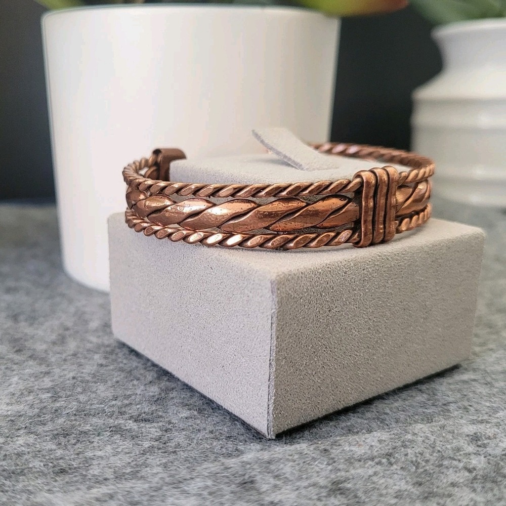 Western Copper Magnetic Braided Open Cuff Bracelet 6.25in